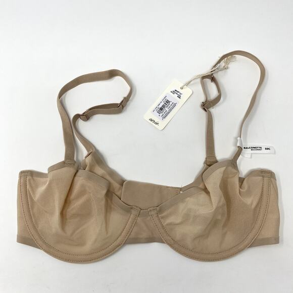 NEW Aerie Smoothez Sand Beige Mesh Unlined Wired Balconette Bra 32C - Picture 1 of 3
